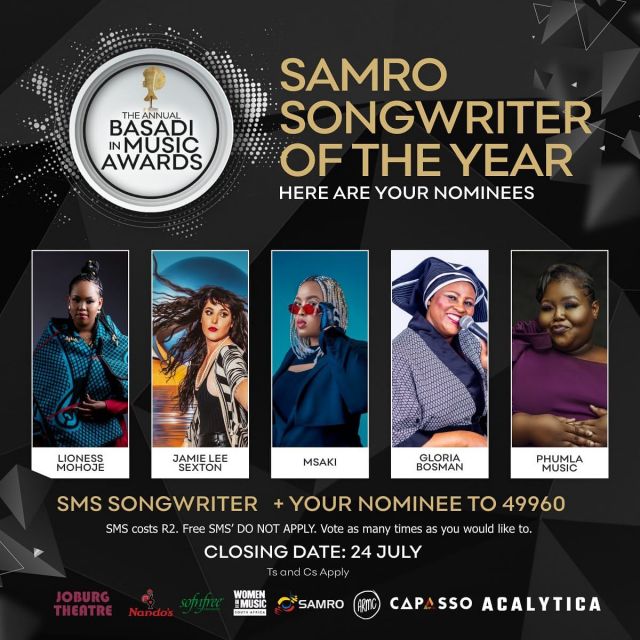 The @basadiinmusicawards_sa has announced their catagories and respective nominees! 🎉  The nominees for the category “@samromusic Songwriter Of The Year” are @lionessmohoje, @jamielee_sexton, @msaki_za, @gloriabosman & @phumlamusic 👑🌟  @kamo_mphelaxx, @iam_khanyi95, @cooper_pabi, @nkosazana_daughter & @boohle_sa are nominated for the “@sofnfree_africa Amapiano Artist Of The Year” 👑⚡️  Congratulations to all the nominees across all the categories! 🎉❤️🔥  Please be sure to check out all the announced categories and vote for your favourite nominees to increase their chances of winning! 👑🏆  ℹ️ Please check out the @basadiinmusicawards_sa for more info.  #BasadiInMusicAwards2023 #BIMA2023 #ARMCxBIMA #AfricaCelebrated #WomenCelebrated